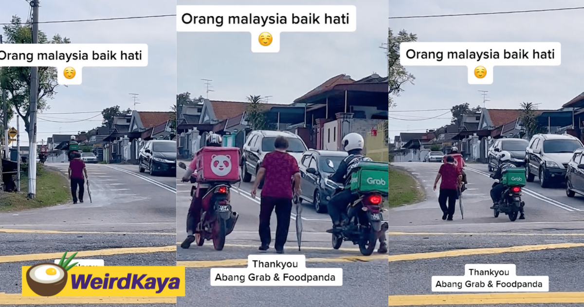 Kind food delivery riders 'escort' senior citizen over a busy road, winning praise online | weirdkaya