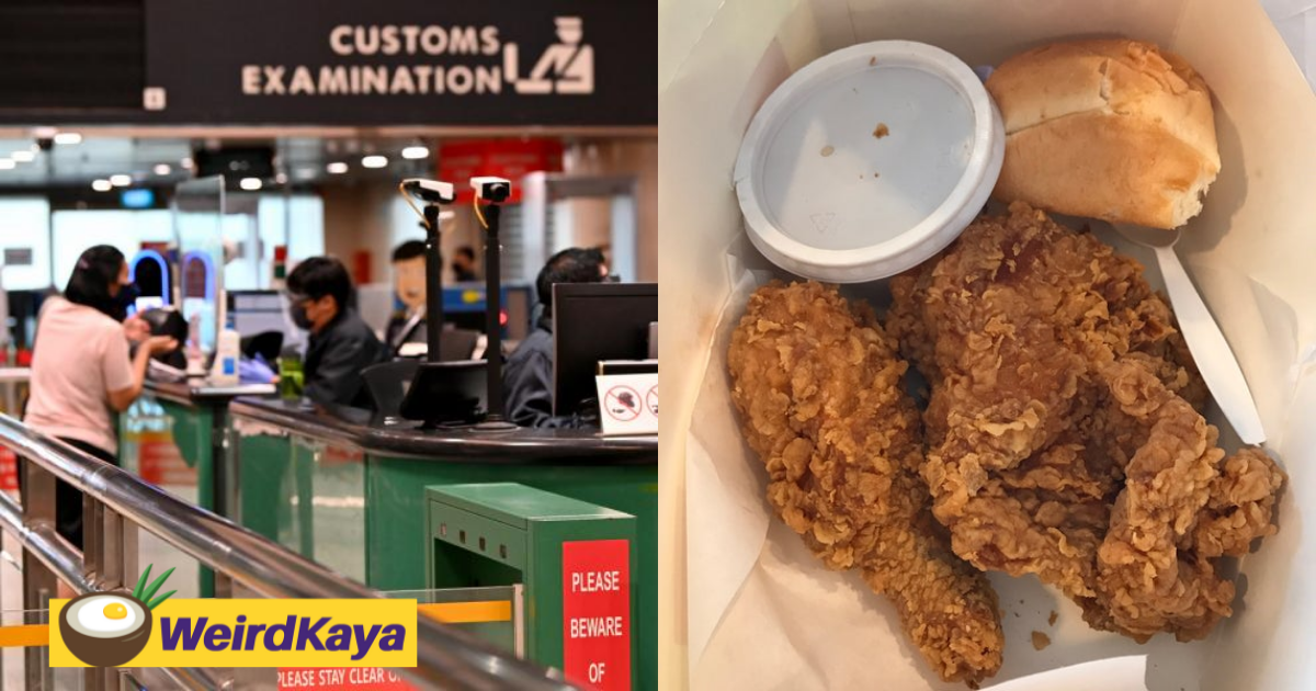 Woman wolfs down kfc fried chicken at customs after she was barred from bringing it to sg from jb | weirdkaya