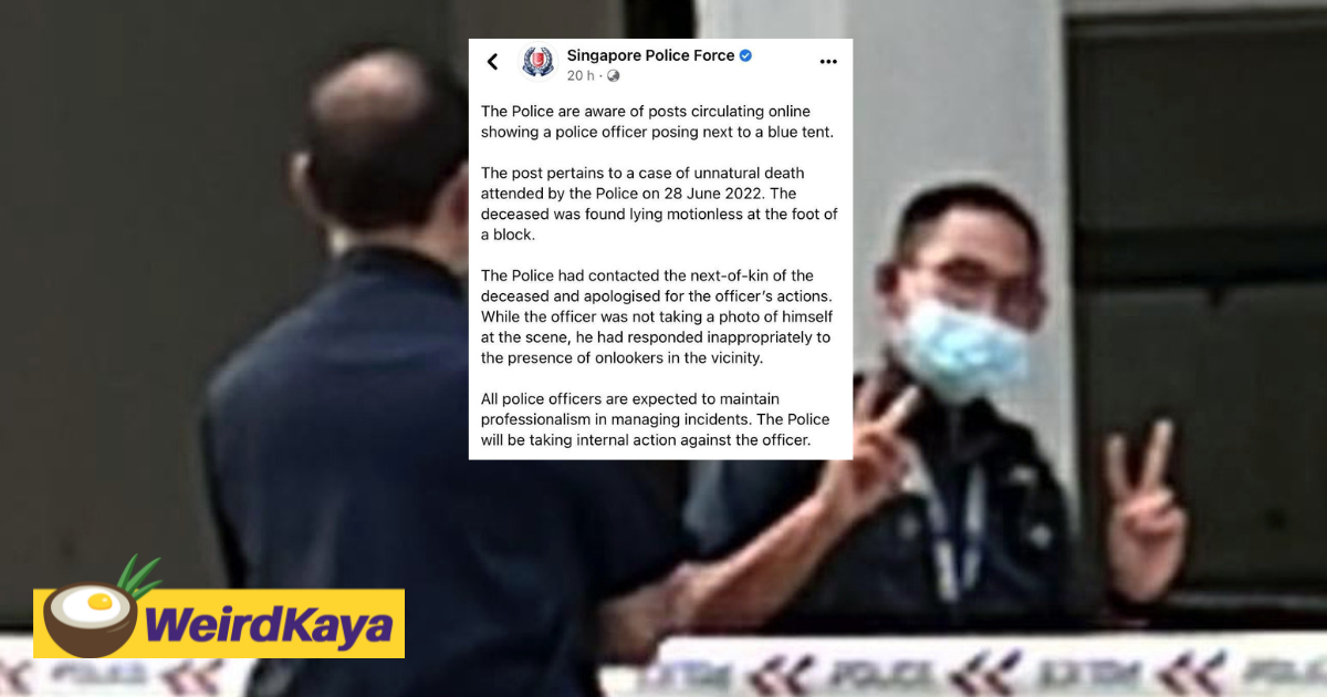 Sg police apologises after officer caught posing next to suicide victim's body | weirdkaya
