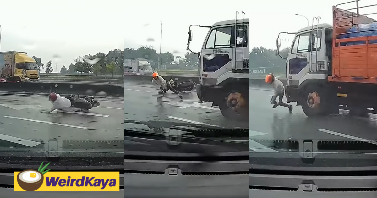 [video] motorcyclist saves himself from getting turned into pulp by oncoming truck | weirdkaya