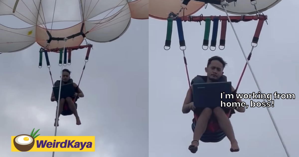 Filipino man sends out emails while parasailing in boracay, much to netizens' amusement | weirdkaya