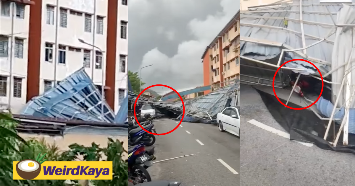 [video] roof of mini stadium at sungai ara torn off by strong winds | weirdkaya