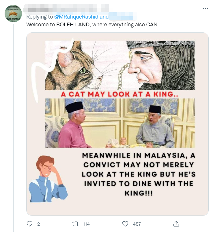 Twitterjaya unhappy with agong celebrating raya with ex-pm najib and his wife rosmah | weirdkaya