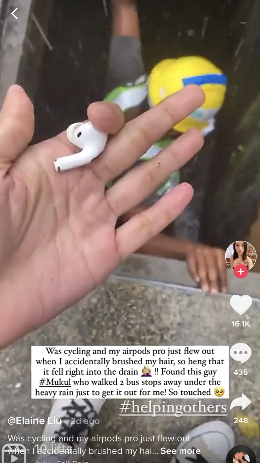 Migrant worker goes the extra mile for sg lady who dropped her airpod into the drain