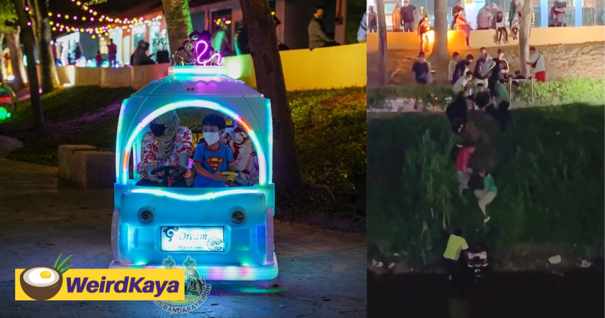Child plunges into kinta river while riding electric toy car | weirdkaya